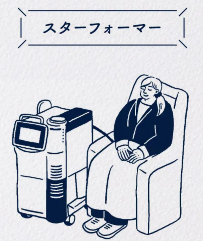スターフォーマーを使用している女性がリラックスしながら座っているイラスト