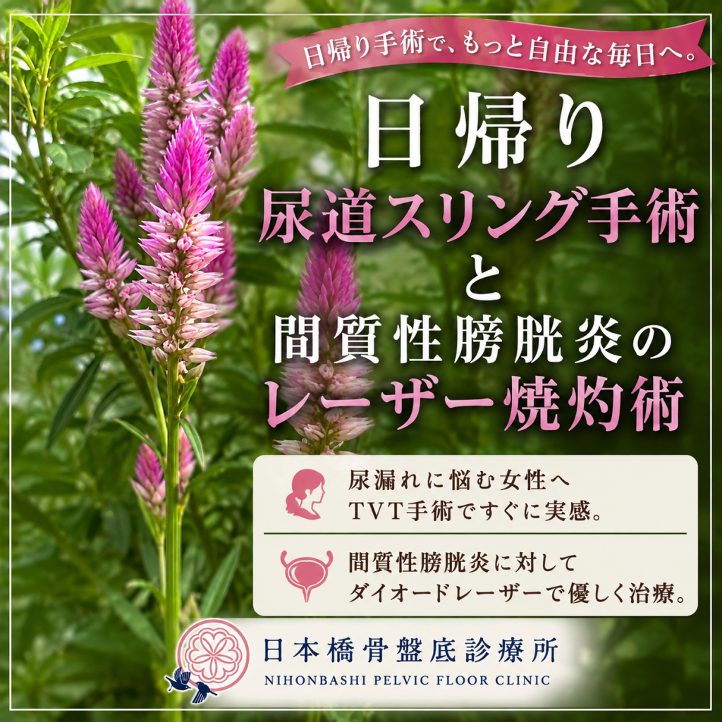 「日帰り尿道スリング手術と間質性膀胱炎のレーザー焼灼術」
