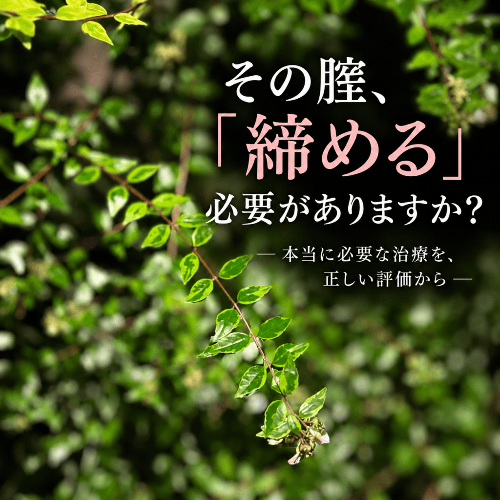 その腟、本当に「締める」必要がありますか？―腟HIFU・ヒアルロン酸・磁気刺激の前に考えたいこと